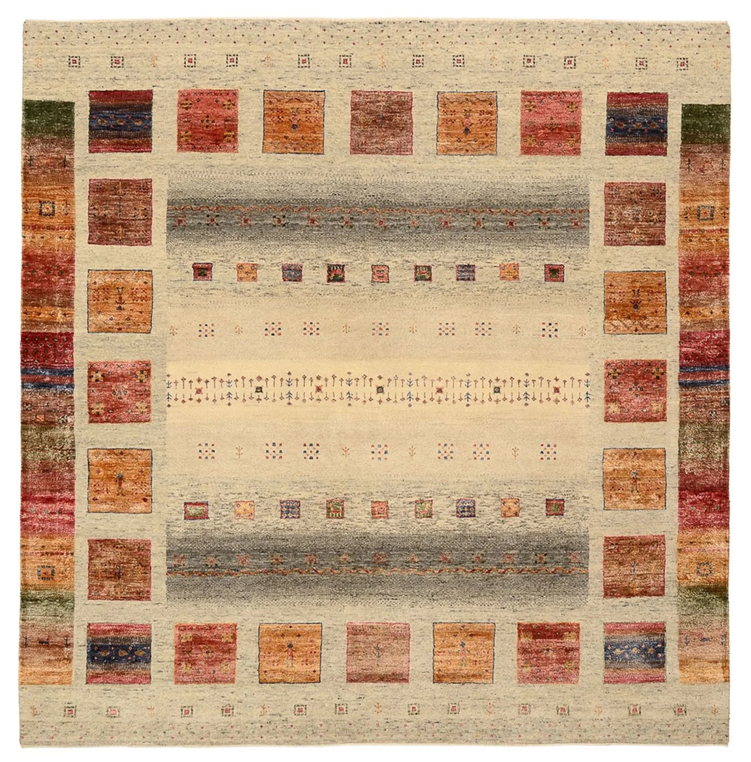 Gabbeh Teppich - Loribaft Indus quadratisch - 206 x 204 cm - dunkelbeige