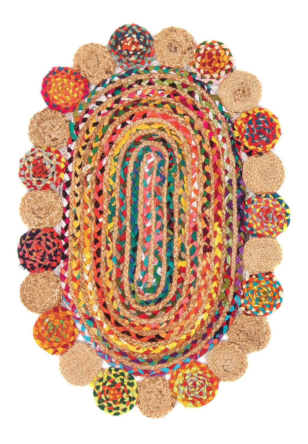 Juteteppich oval - 91 x 61 cm - mehrfarbig