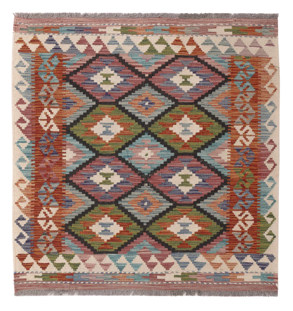 Kelim Teppich - Splash quadratisch - 104 x 97 cm - mehrfarbig