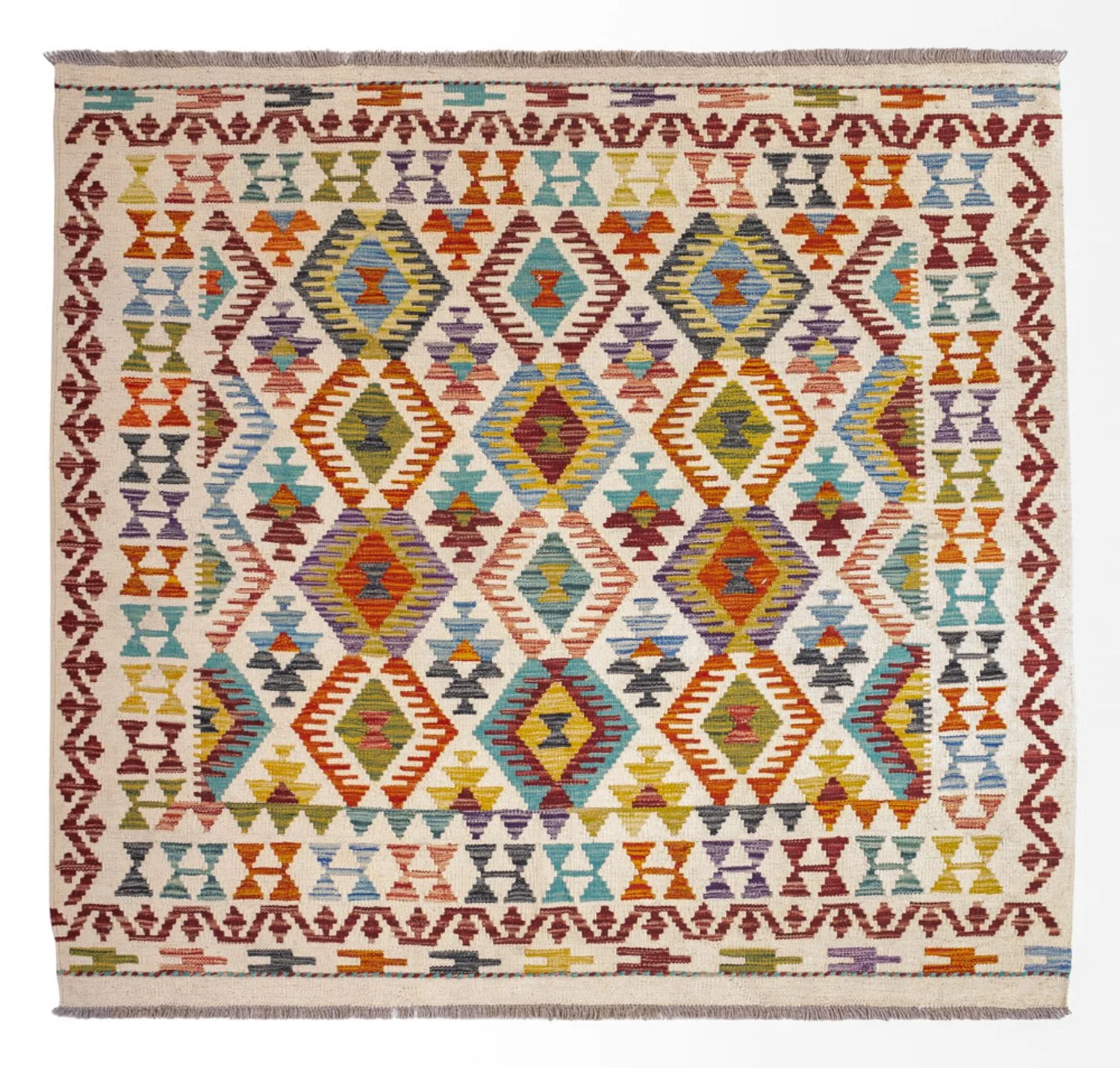 Kelim Teppich - Splash quadratisch - 154 x 143 cm - mehrfarbig