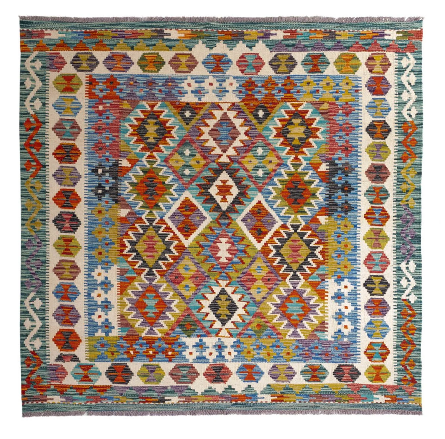 Kelim Teppich - Splash quadratisch - 154 x 154 cm - mehrfarbig